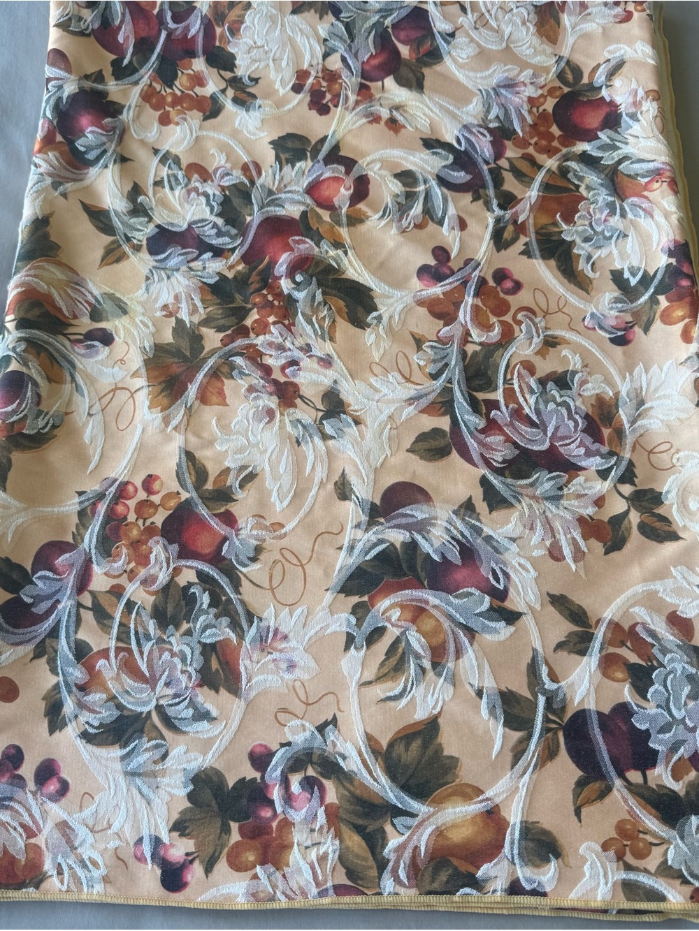 Vintage Fruit/Floral  Beige Table Cloth 80X56 Circa 80s